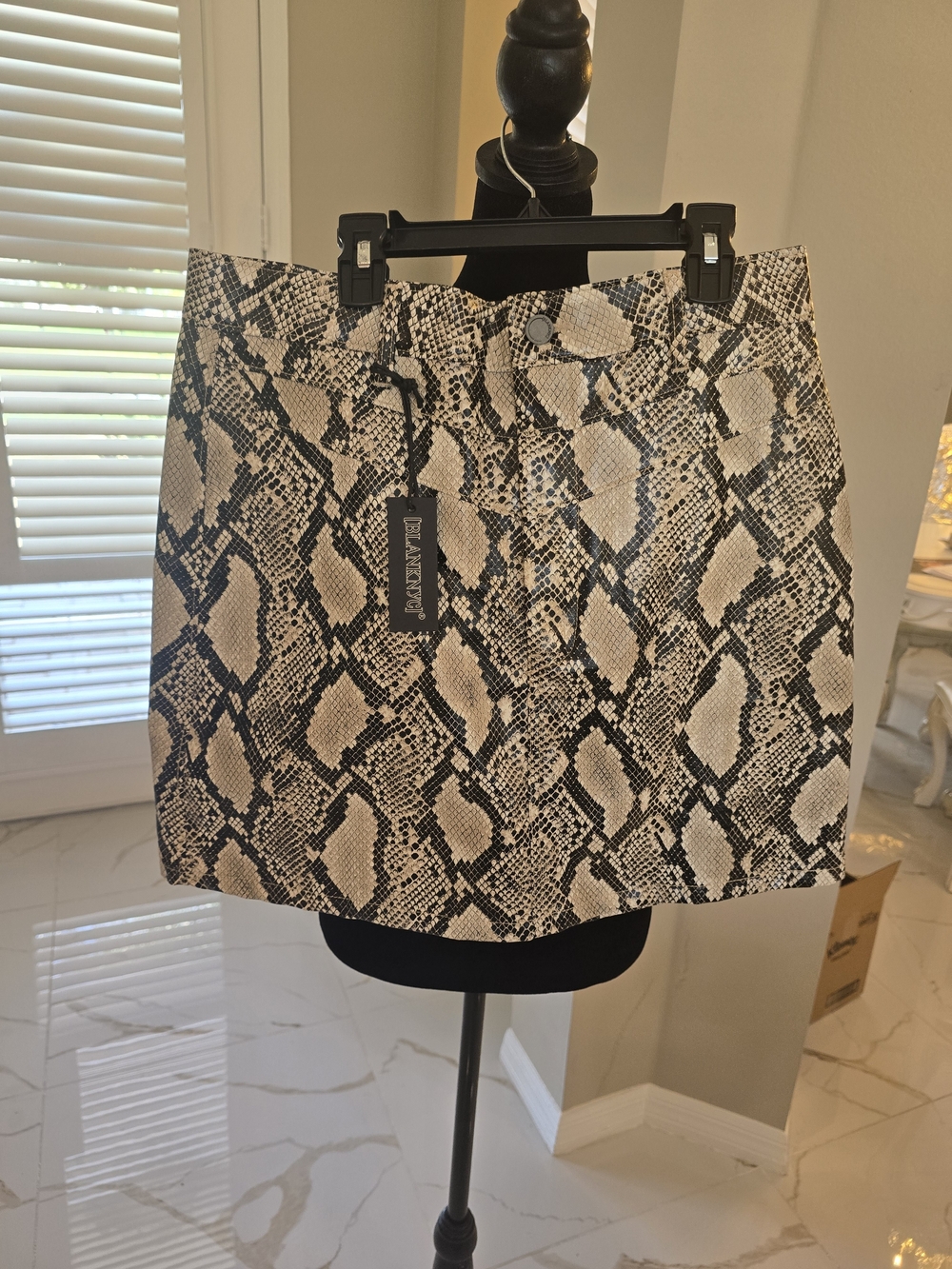 Blank NYC Black and Cream Snake-Print Mini Skirt